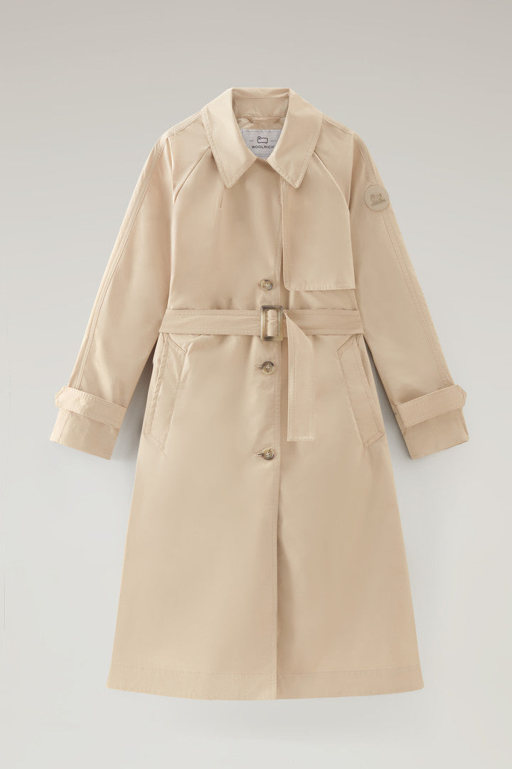 Trench Coat in Urban Touch Fabric with Belted Waist (Feather Beige) - Main View