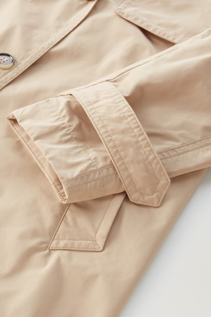 Trench Coat in Urban Touch Fabric with Belted Waist (Feather Beige) - Detail View 3