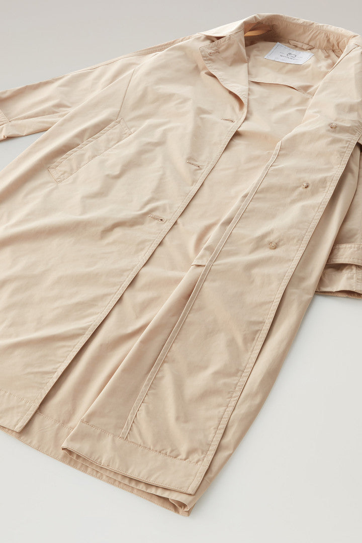 Trench Coat in Urban Touch Fabric with Belted Waist (Feather Beige) - Detail View 5