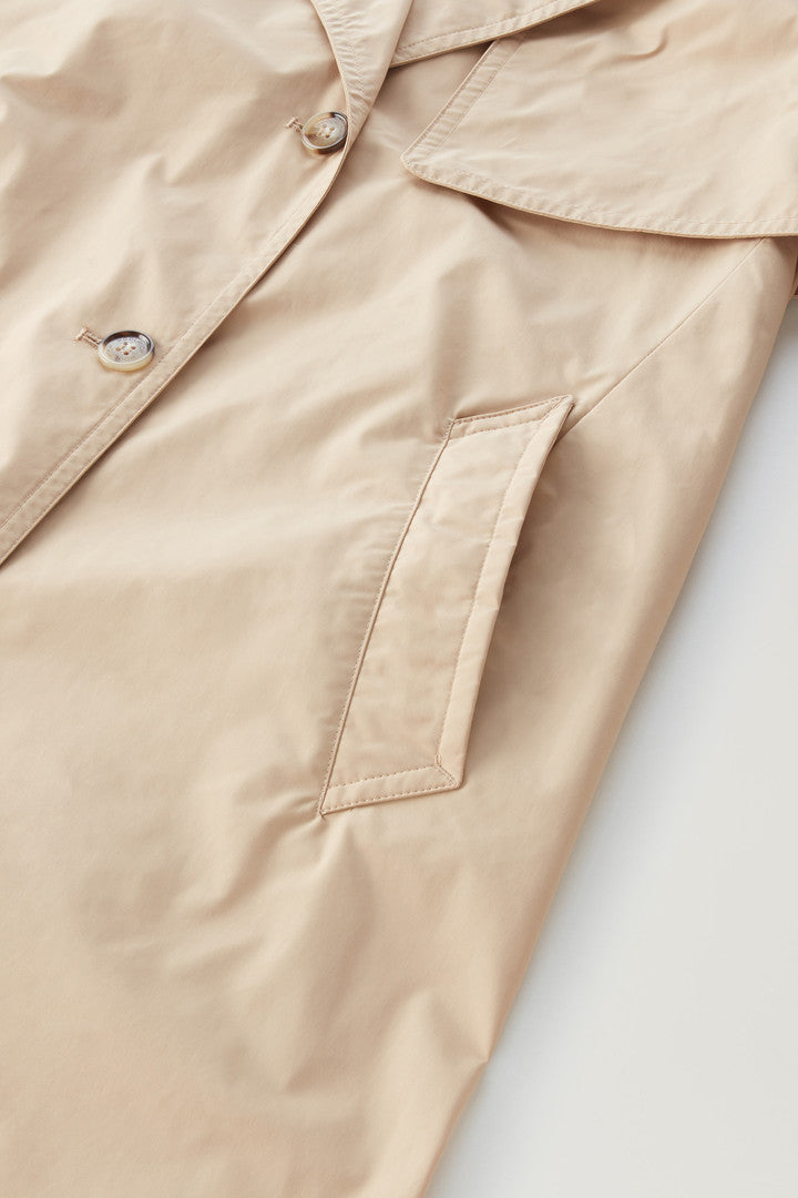 Trench Coat in Urban Touch Fabric with Belted Waist (Feather Beige) - Detail View 4