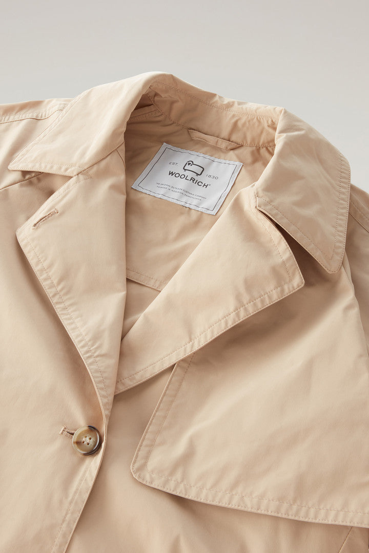 Trench Coat in Urban Touch Fabric with Belted Waist (Feather Beige) - Detail View 1