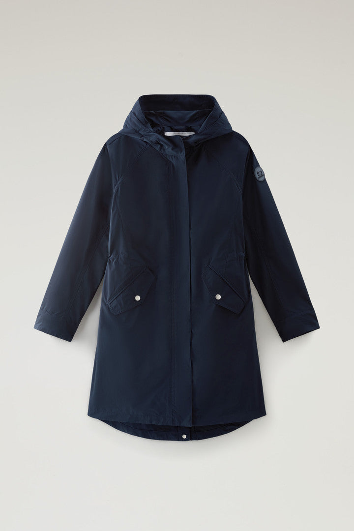 Long Summer Parka in Urban Touch Fabric with Hood (Feather Beige) - Main View