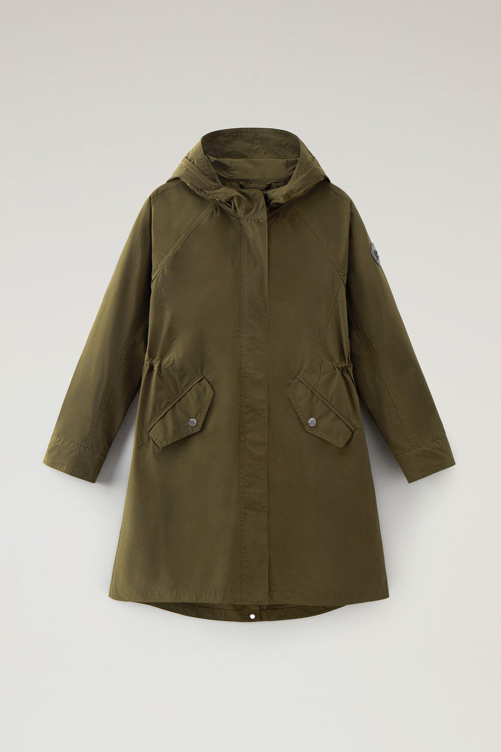Long Summer Parka in Urban Touch Fabric with Hood (Feather Beige) - Detail View 9