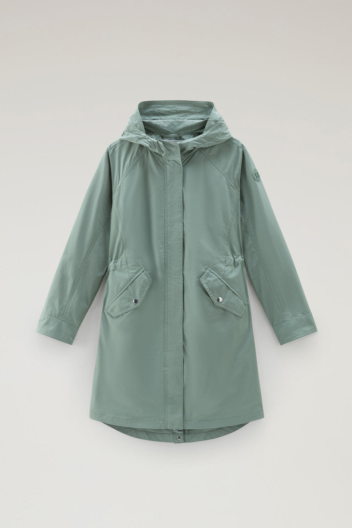 Long Summer Parka in Urban Touch Fabric with Hood (Feather Beige) - Detail View 7
