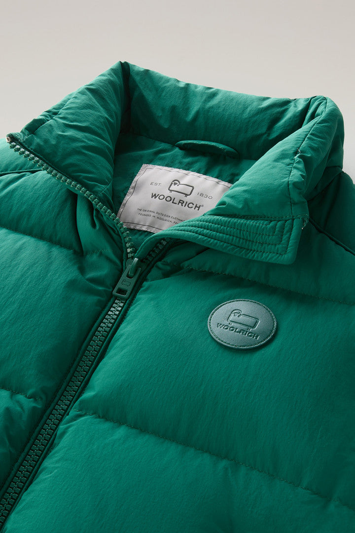 Quilted Vest in Eco Taslan Nylon (Evergreen) - Detail View 1