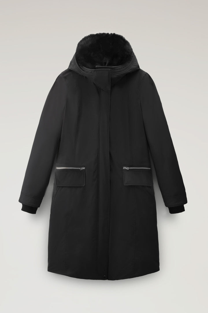 Mahan Fox Long Parka with detachable hood (Black) - Main View