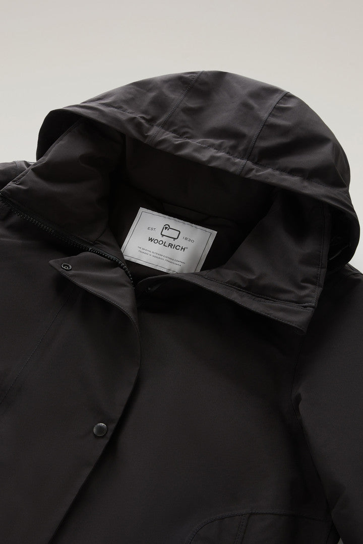 Waterproof High-Tech Long Coat in Recycled GORE-TEX (Black) - Detail View 1