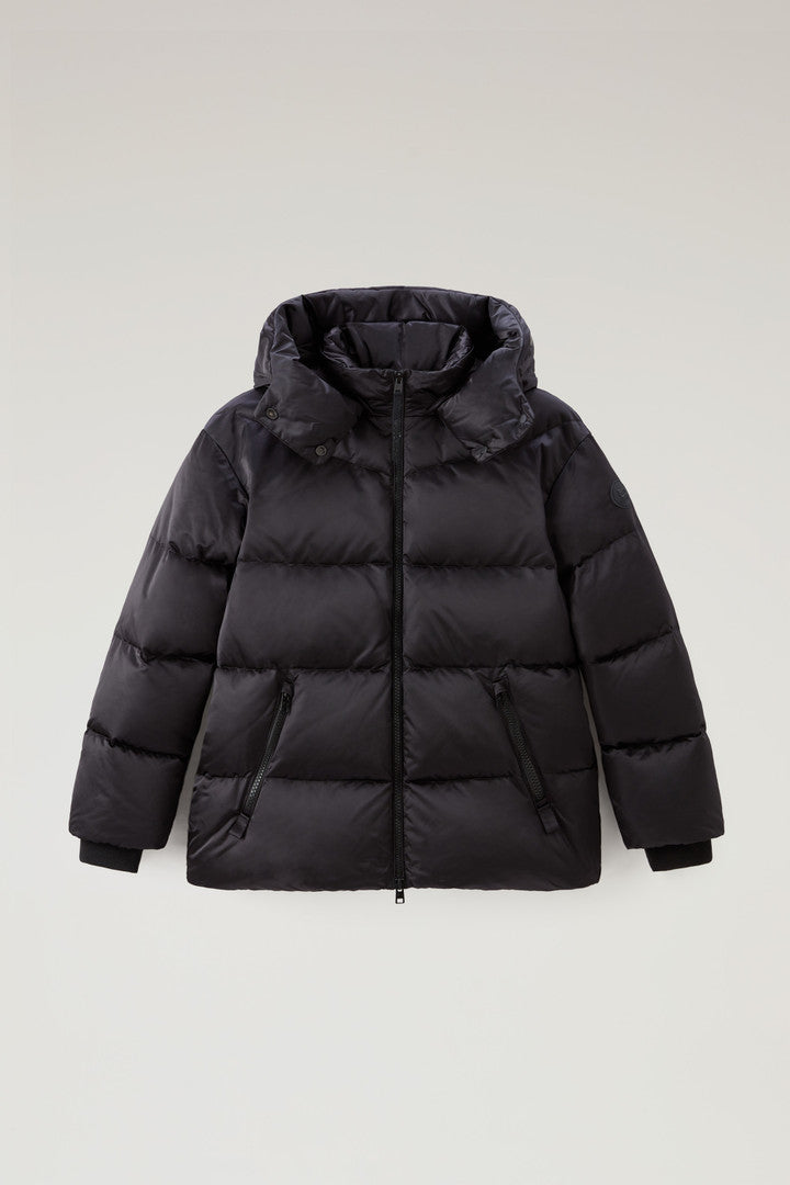 Down Jacket in Nylon Satin (Silver Sky) - Detail View 7