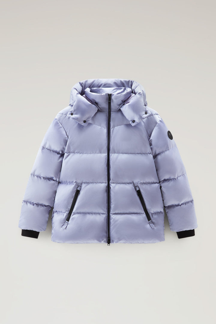 Down Jacket in Nylon Satin (Silver Sky) - Detail View 1