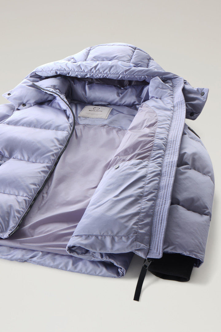 Down Jacket in Nylon Satin (Silver Sky) - Detail View 6