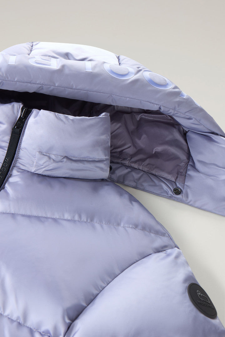 Down Jacket in Nylon Satin (Silver Sky) - Detail View 3