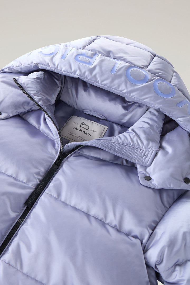 Down Jacket in Nylon Satin (Silver Sky) - Detail View 2