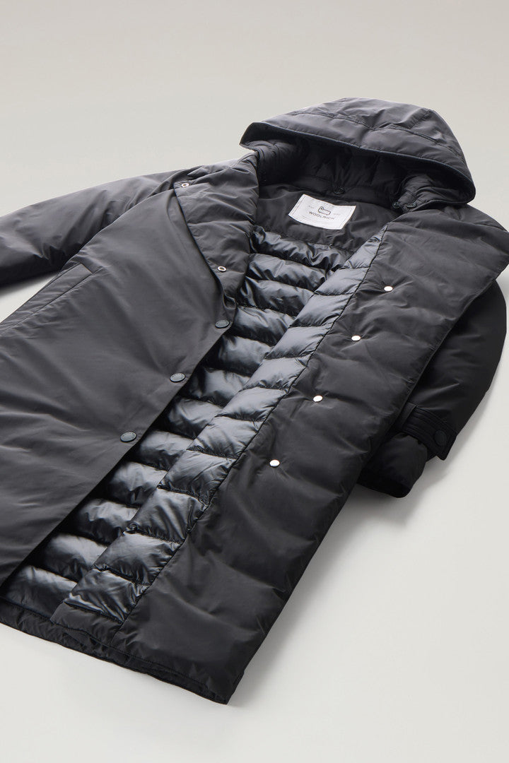 Microfiber Ellis Trench Coat with Detachable Hood (Black) - Detail View 4