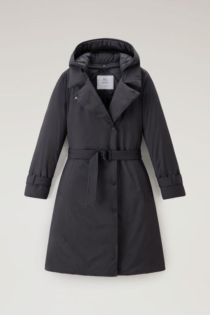 Microfiber Ellis Trench Coat with Detachable Hood (Black) - Main View