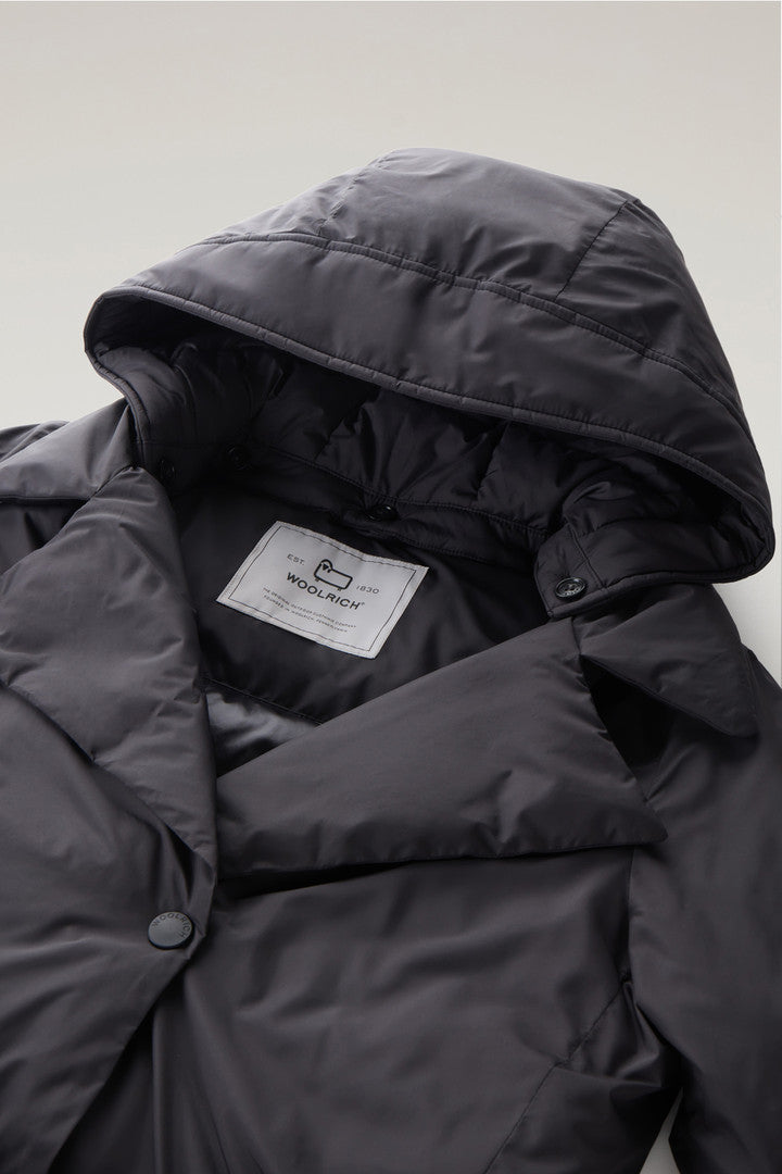 Microfiber Ellis Trench Coat with Detachable Hood (Black) - Detail View 1
