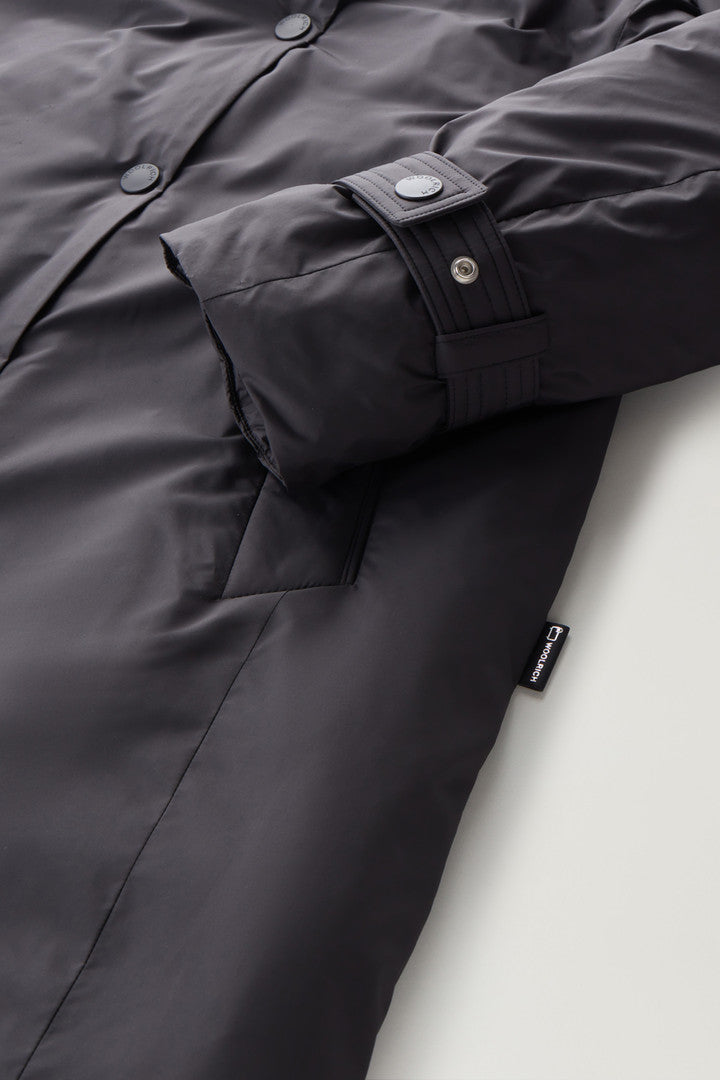 Microfiber Ellis Trench Coat with Detachable Hood (Black) - Detail View 3