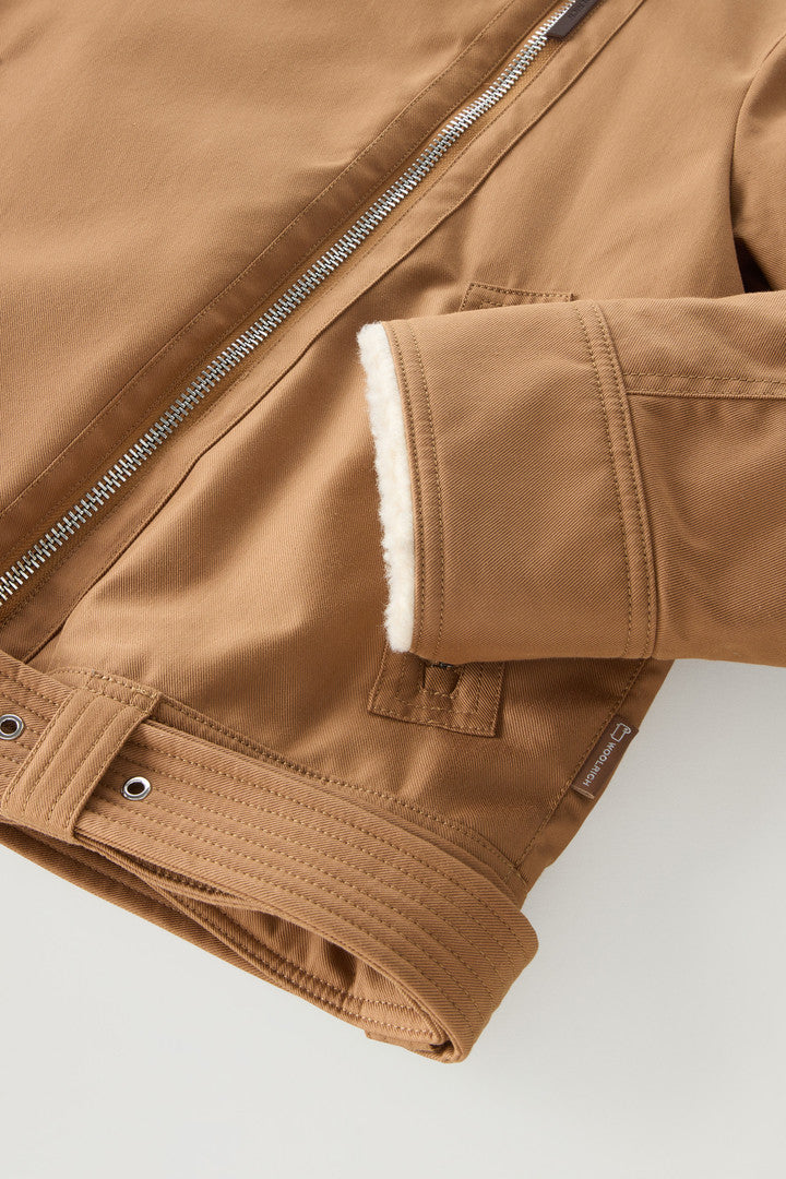 Aviator Jacket with collar in Sherpa Wool Blend (Dark Camel) - Detail View 3