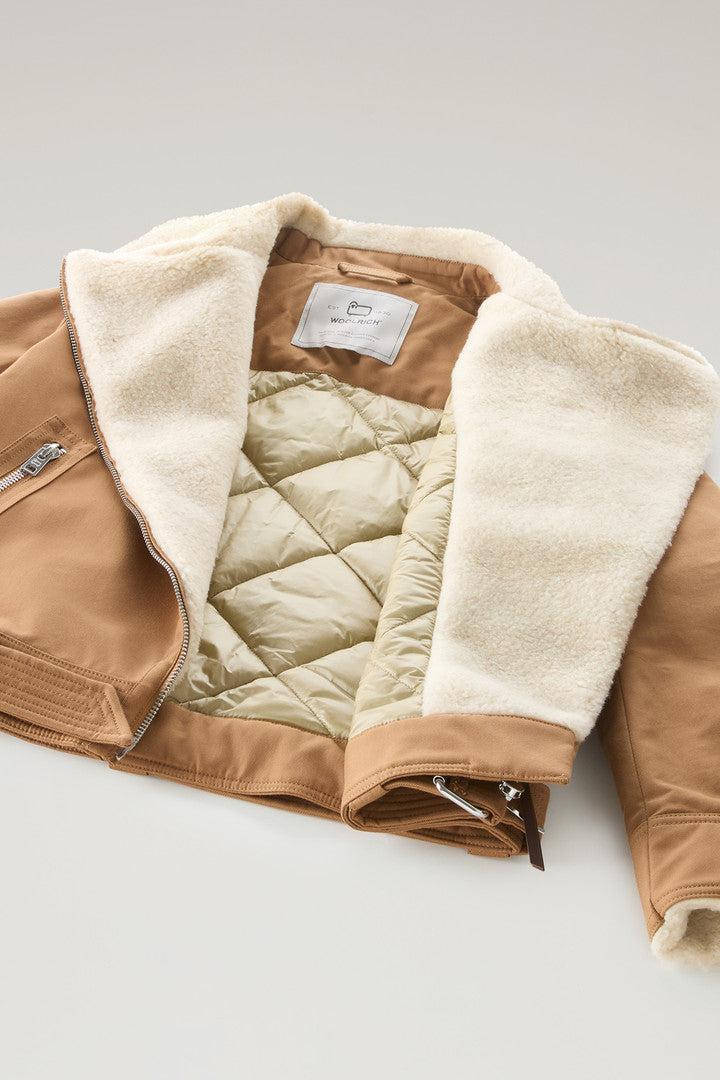 Aviator Jacket with collar in Sherpa Wool Blend (Dark Camel) - Detail View 4