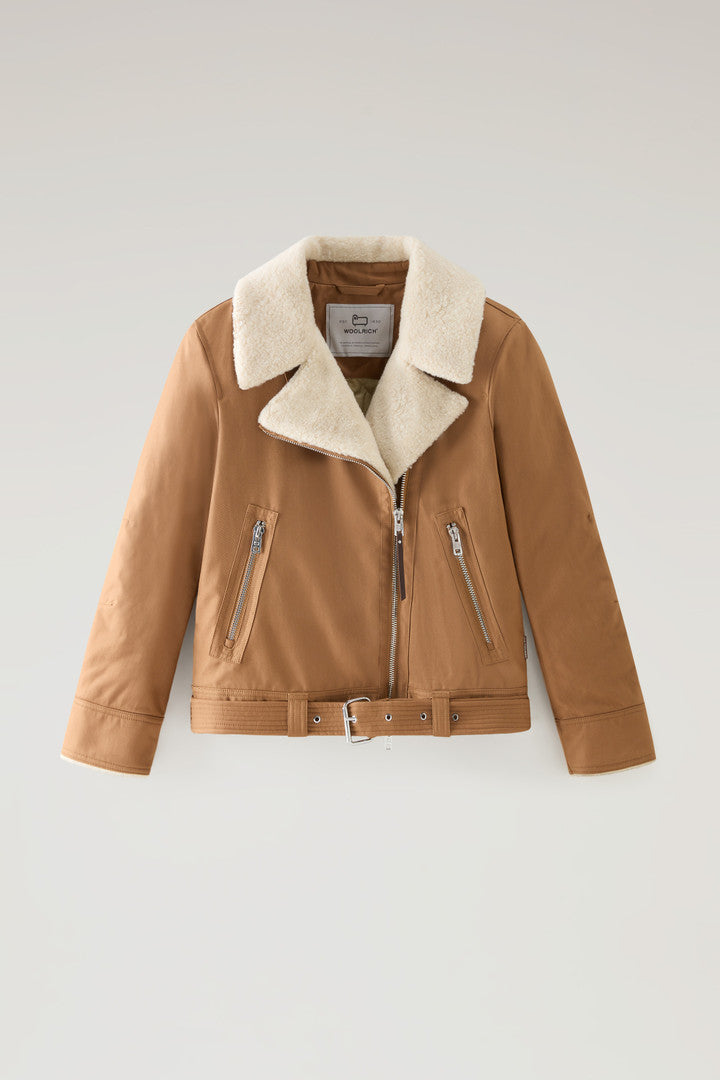 Aviator Jacket with collar in Sherpa Wool Blend (Dark Camel) - Main View