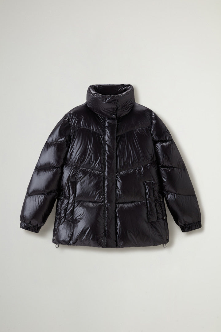 Aliquippa Down Jacket in Glossy Nylon (Black) - Main View