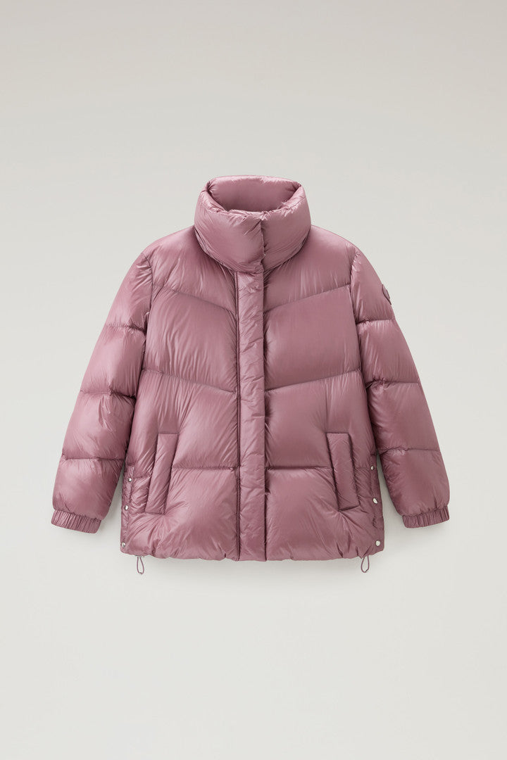 Aliquippa Down Jacket in Glossy Nylon (Black) - Detail View 1