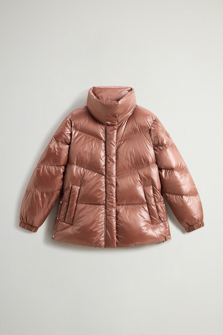 Aliquippa Down Jacket in Glossy Nylon (Black) - Detail View 6