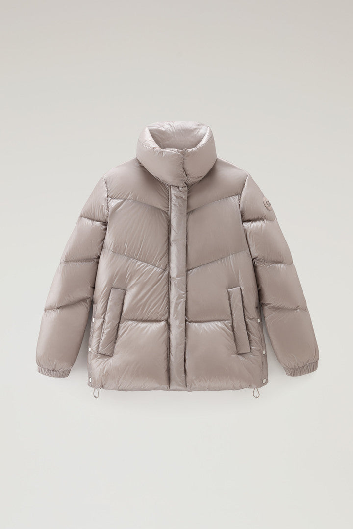 Aliquippa Down Jacket in Glossy Nylon (Black) - Detail View 7