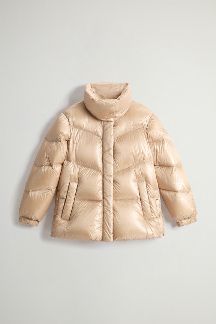 Aliquippa Down Jacket in Glossy Nylon (Black) - Detail View 10