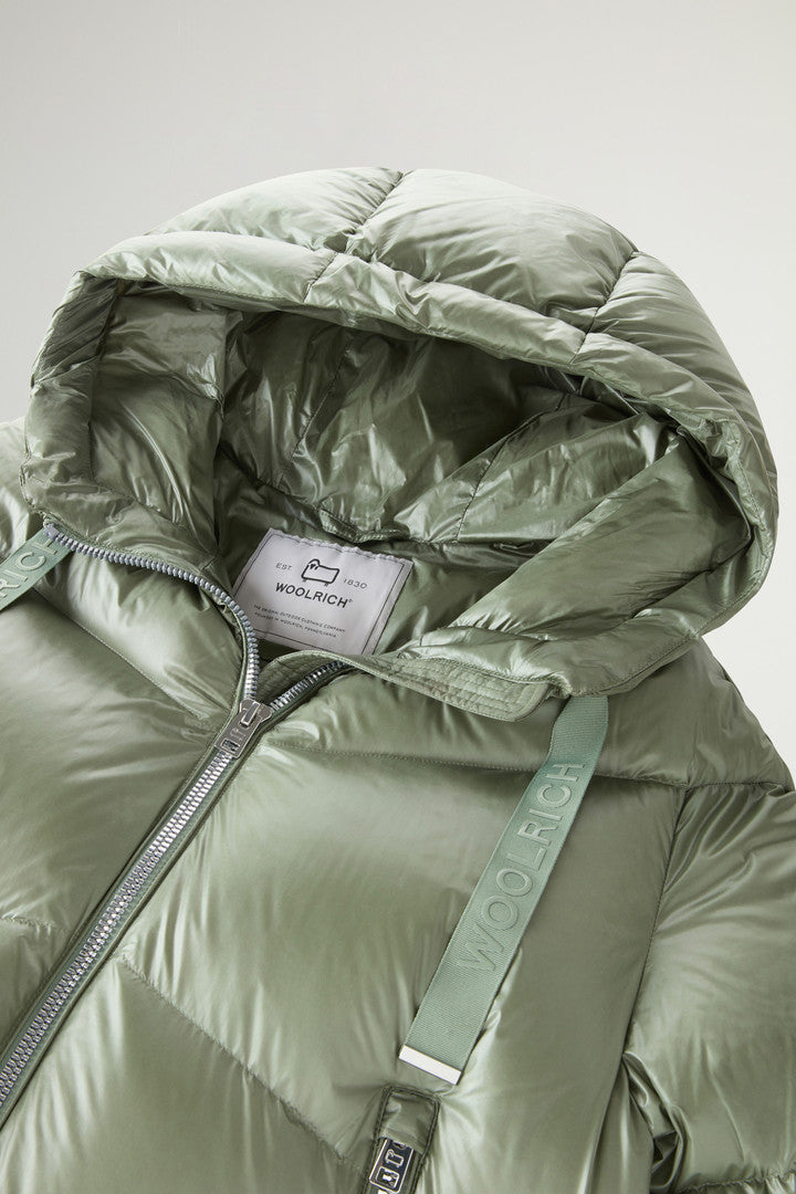 Aliquippa Short Down Jacket in Glossy Nylon (Tundra Grey) - Detail View 5