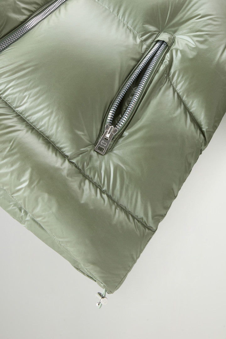 Aliquippa Short Down Jacket in Glossy Nylon (Tundra Grey) - Detail View 7