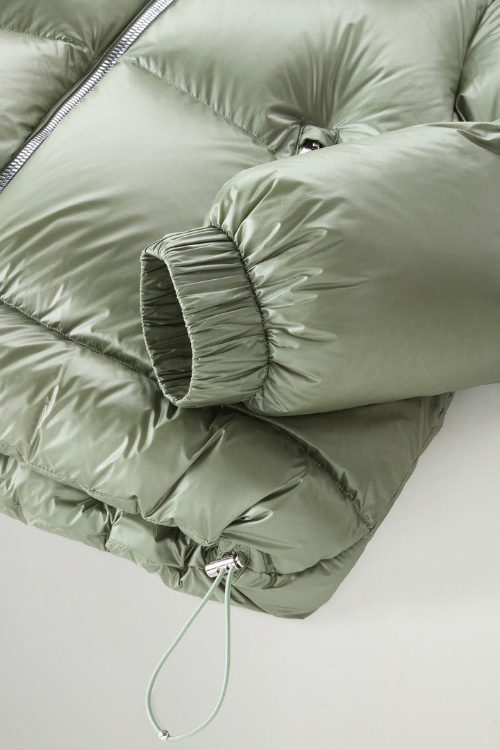 Aliquippa Short Down Jacket in Glossy Nylon (Light Taupe) - Detail View 9