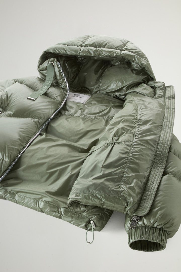 Aliquippa Short Down Jacket in Glossy Nylon (Light Taupe) - Detail View 10
