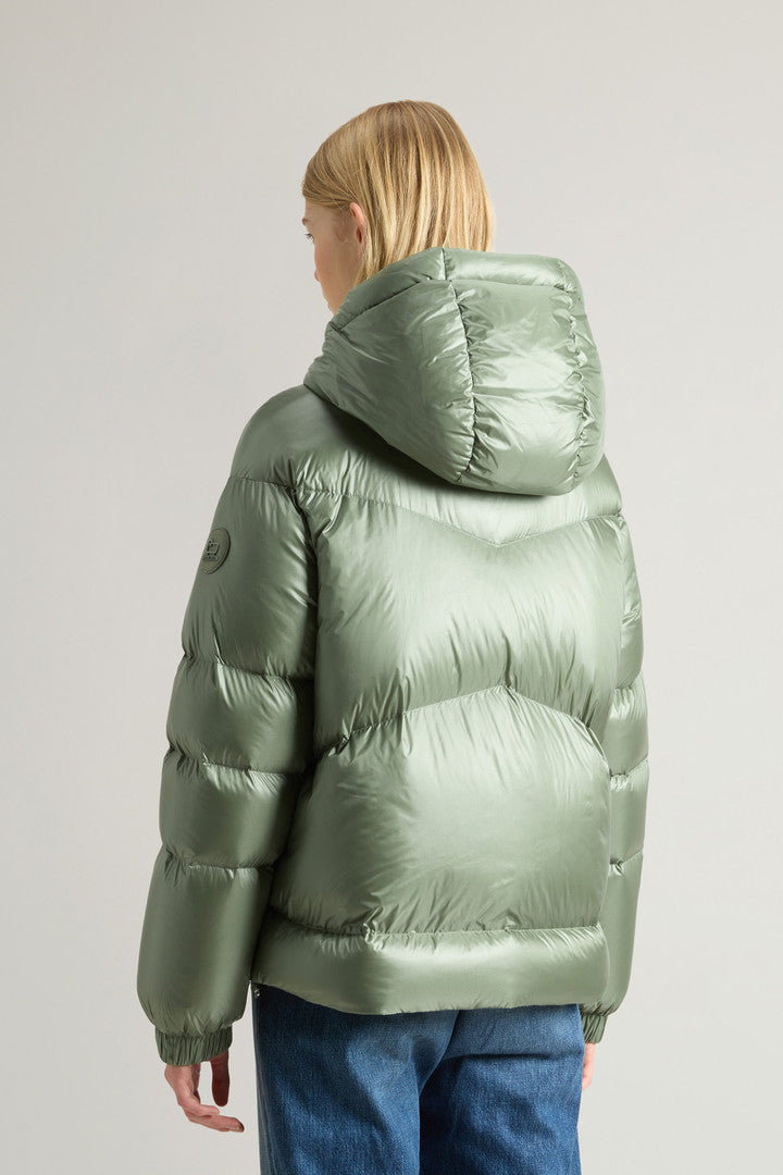 Aliquippa Short Down Jacket in Glossy Nylon (Tundra Grey) - Detail View 3