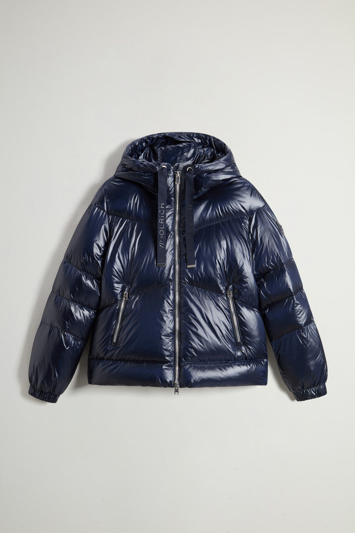Aliquippa Short Down Jacket in Glossy Nylon (Light Taupe) - Detail View 11