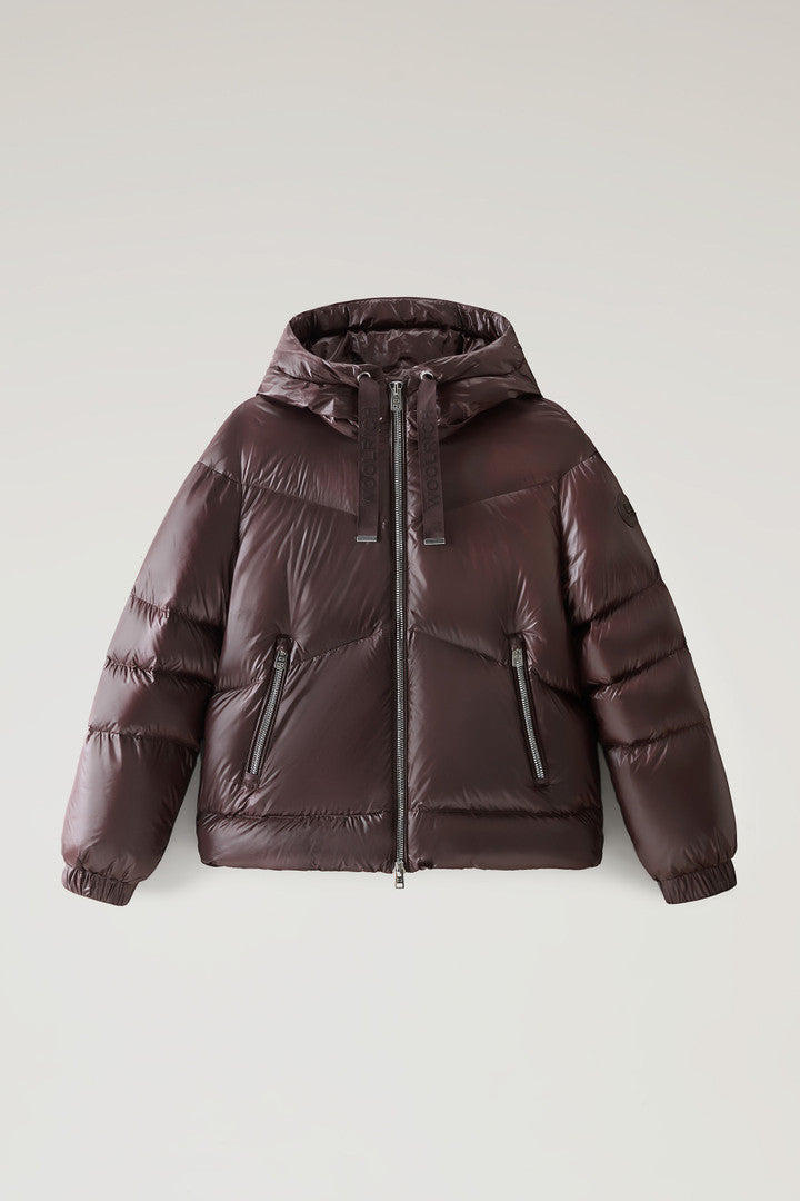 Aliquippa Short Down Jacket in Glossy Nylon (Tundra Grey) - Detail View 13
