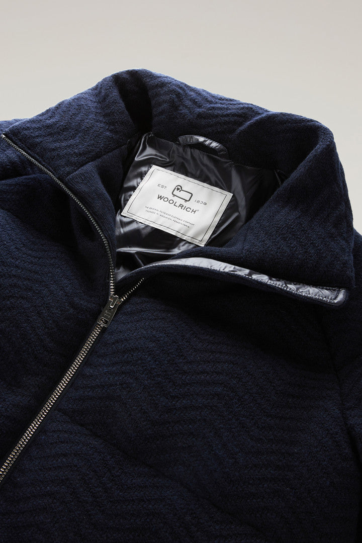 Down Jacket in Italian Wool Blend (Melton Blue) - Detail View 1