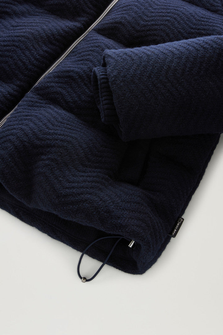 Down Jacket in Italian Wool Blend (Melton Blue) - Detail View 2