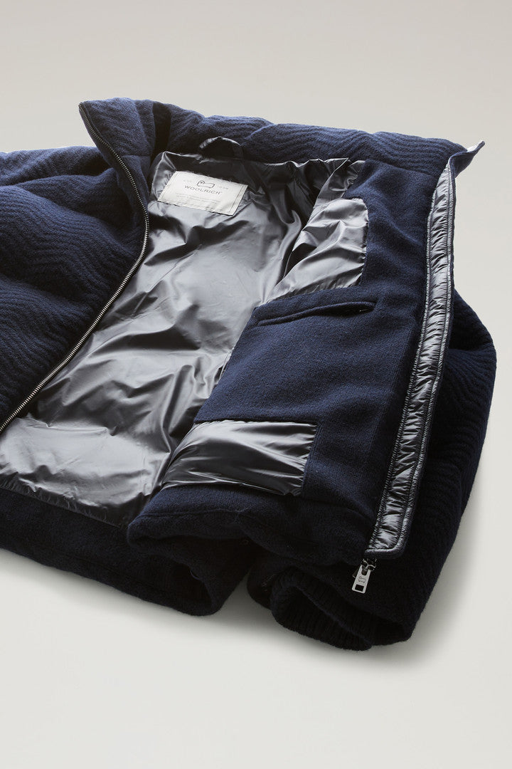 Down Jacket in Italian Wool Blend (Melton Blue) - Detail View 3