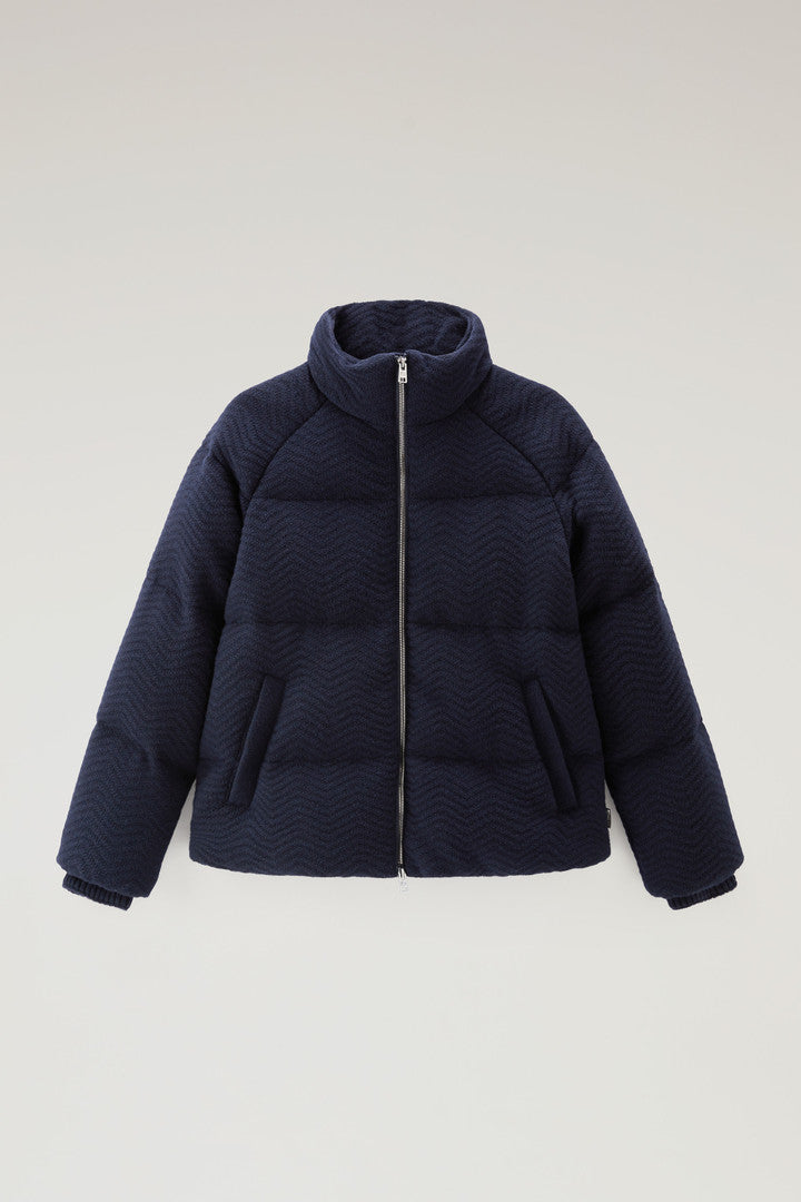 Down Jacket in Italian Wool Blend (Melton Blue) - Main View