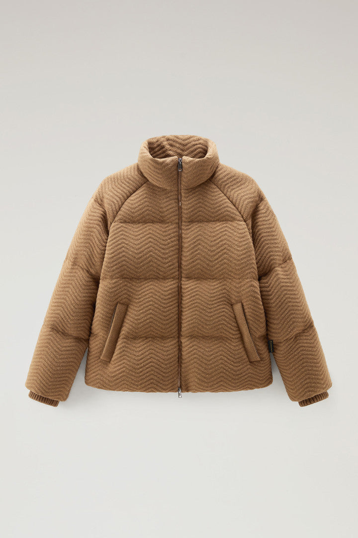 Down Jacket in Italian Wool Blend (Melton Blue) - Detail View 4