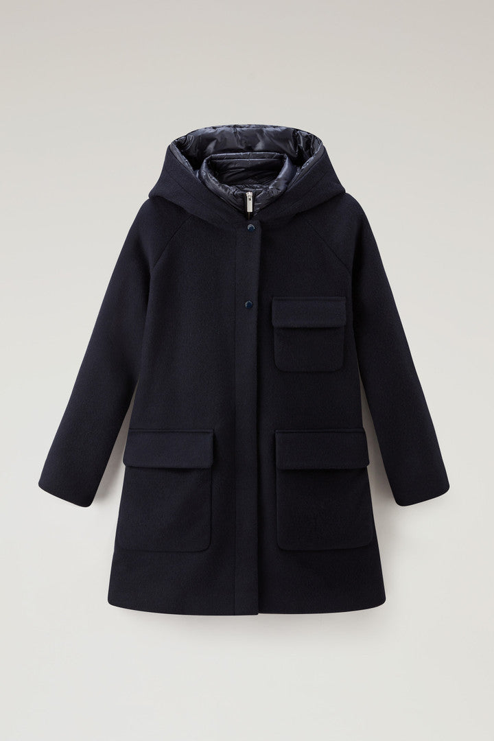 2-in-1 Sideline Parka in Manteco Recycled Wool Blend (Melton Blue) - Main View