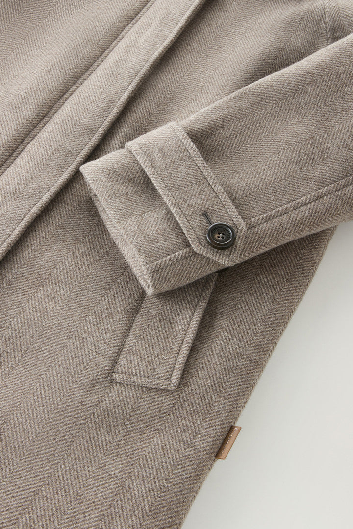 Pure Virgin Wool Coat Crafted with a Loro Piana Fabric (Light Taupe Herringbone) - Detail View 3
