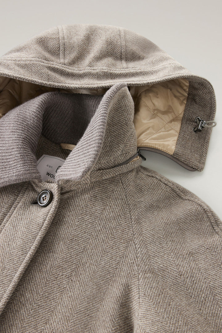 Pure Virgin Wool Coat Crafted with a Loro Piana Fabric (Light Taupe Herringbone) - Detail View 2