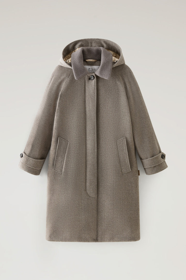 Pure Virgin Wool Coat Crafted with a Loro Piana Fabric (Light Taupe Herringbone) - Main View