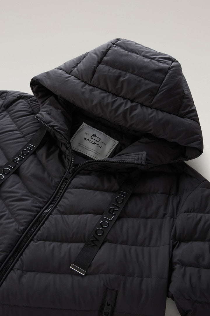 Microfibre Jacket with Chevron Quilting and Hood (Black) - Detail View 1