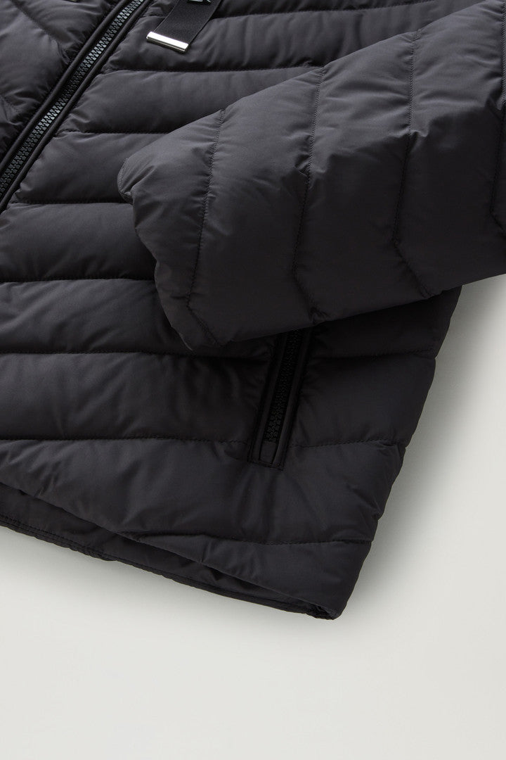 Microfibre Jacket with Chevron Quilting and Hood (Black) - Detail View 3