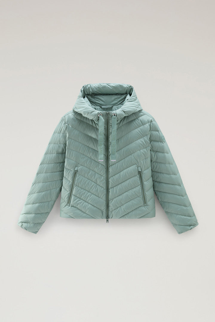 Microfibre Jacket with Chevron Quilting and Hood (Sage) - Main View