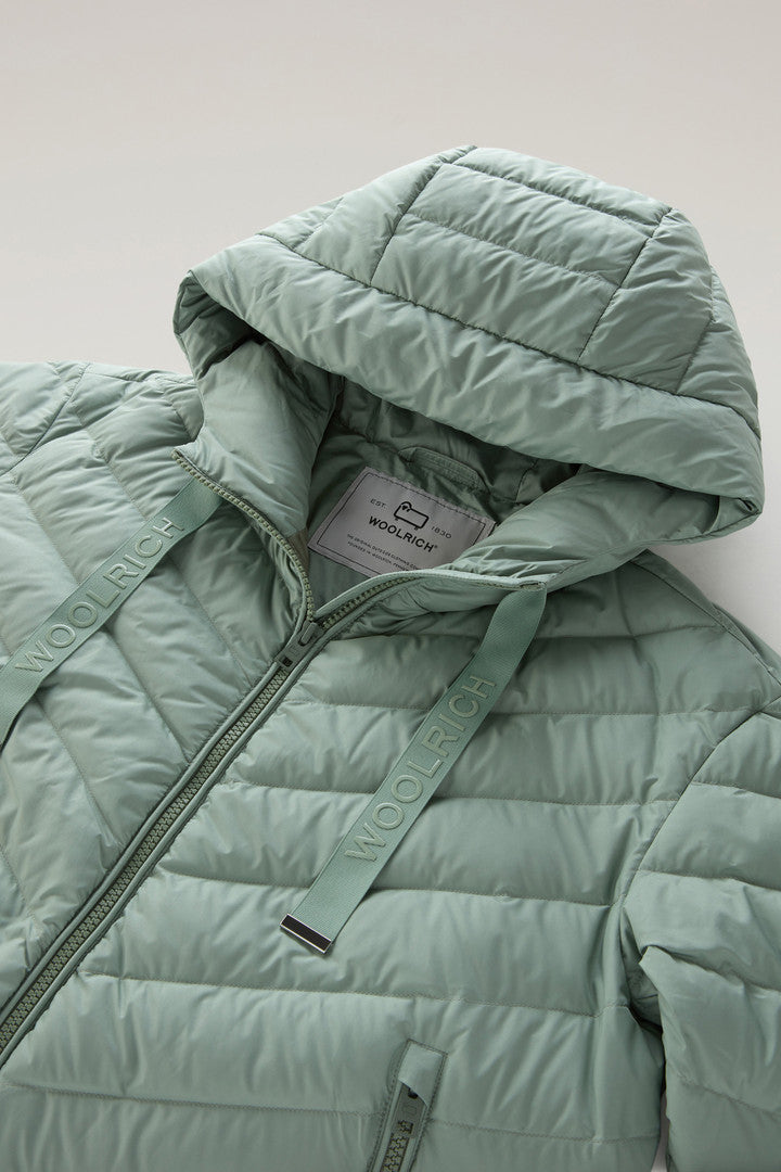 Microfibre Jacket with Chevron Quilting and Hood (Sage) - Detail View 1