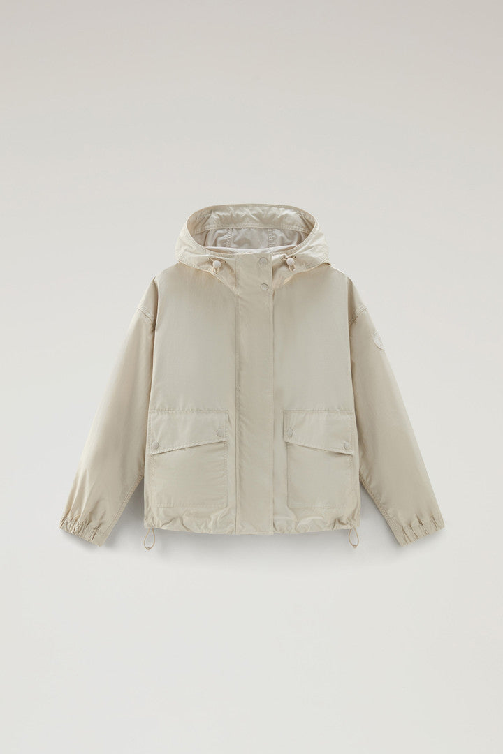 Waxed Jacket in Cotton Nylon Blend with Hood (Light Oak) - Main View