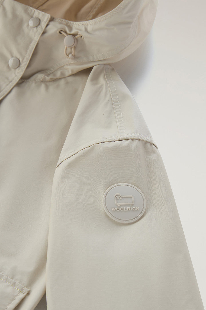 Waxed Jacket in Cotton Nylon Blend with Hood (Light Oak) - Detail View 2